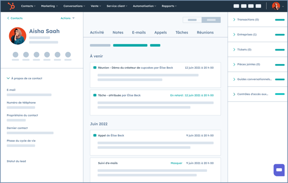 Fiche détaillée d'un contact CRM