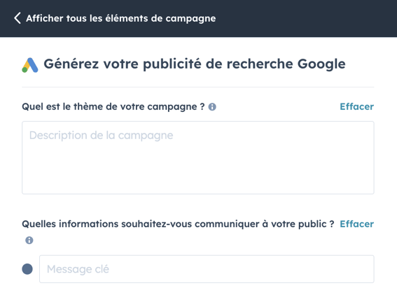 Choix du thème de la publicité Google générée par l'IA