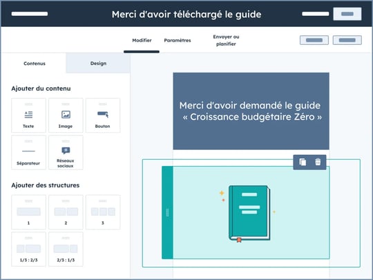 Outil de création de newsletter de HubSpot avec fonctionnalité drag and drop