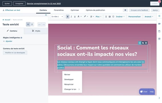 Ajout de contenu à son site web HubSpot