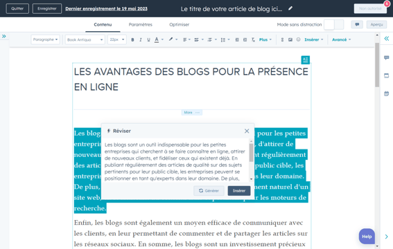 Reformulateur de paragraphe de HubSpot