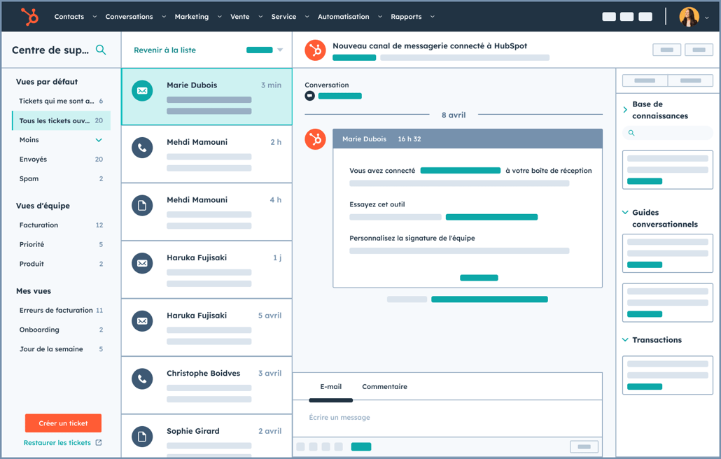 logiciel helpdesk gratuit de HubSpot : gestion des ticket entrants