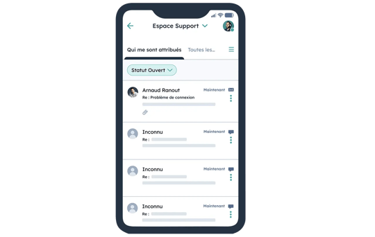 Plateforme de service client HubSpot sur un appareil mobile