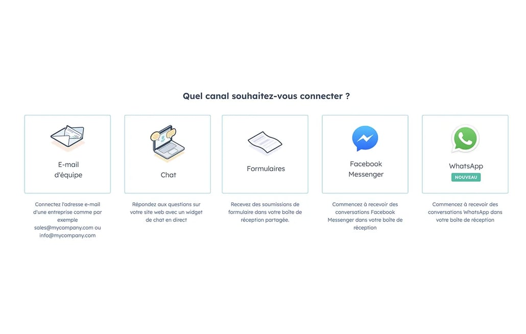 Choix du canal de messagerie dans HubSpot avec l'intégration WhatsApp