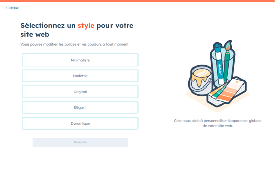 Choix du style de site IA sur HubSpot