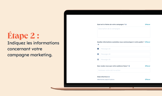 Assistant de campagnes marketing : fournissez des informations sur votre campagne