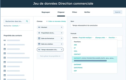 Fonctionnalité Jeux de données dans HubSpot