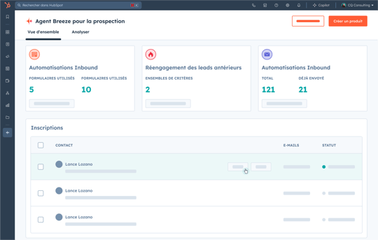 Tableau de bord de suivi de la prospection avec Breeze