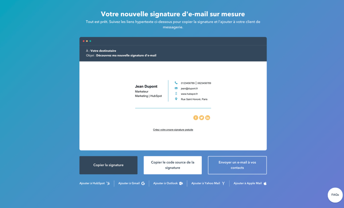 Copier une signature d’email vers HubSpot, Gmail, Outlook, Apple Mail et Yahoo Mail