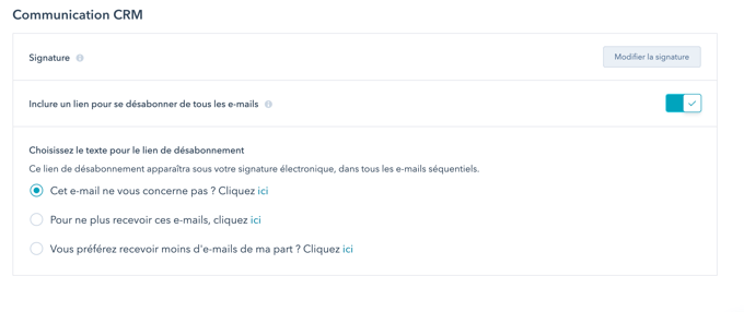 Modifier signature d’e-mail client de messagerie HubSpot