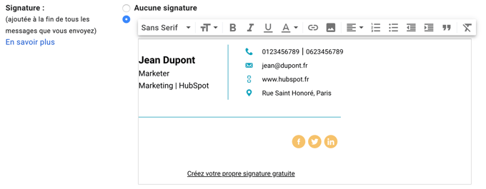 Modèle de signature gratuite dans Gmail