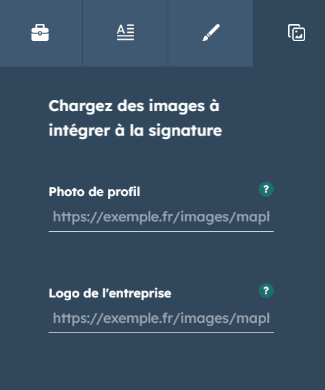 images à charger pour la signature d'e-mail