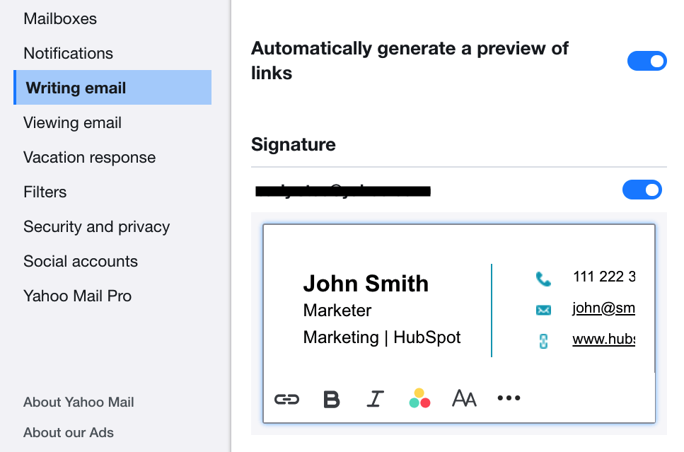 Signature d’email dans Yahoo Mail