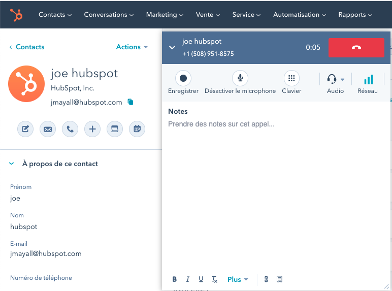 call tracking depuis le crm HubSpot