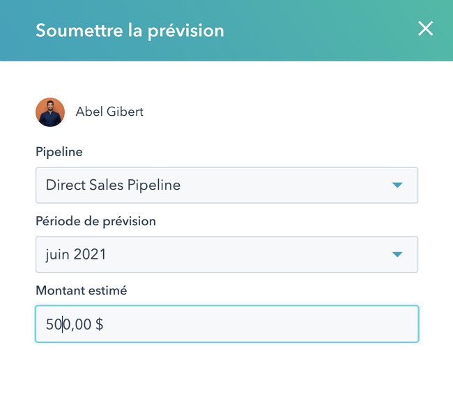 Soumission de prévision des ventes dans HubSpot