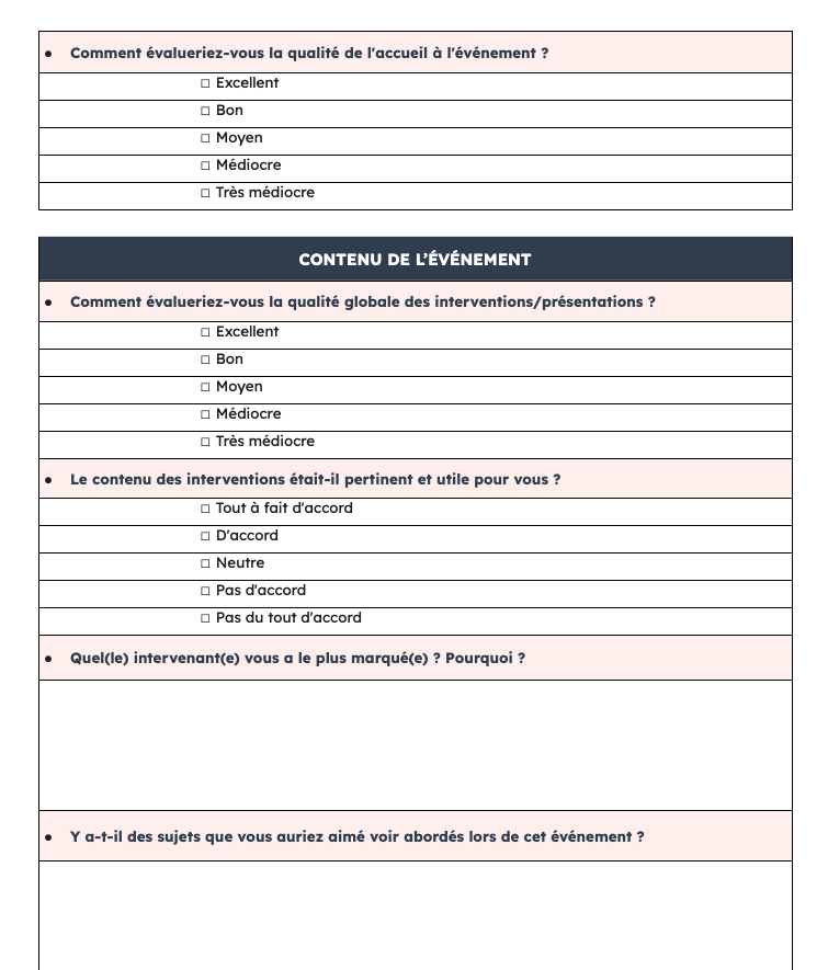 Questionnaire de satisfaction d'événement : page 3