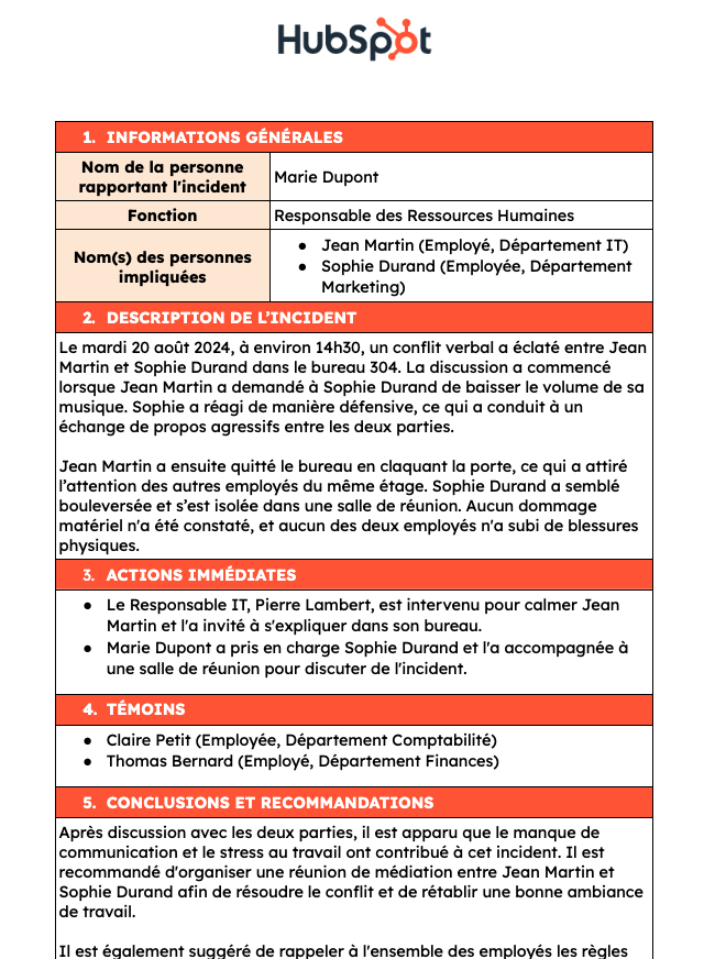 Exemple de rapport d'incident : page 2