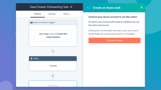 création d'un workflow entre HubSpot et Asana