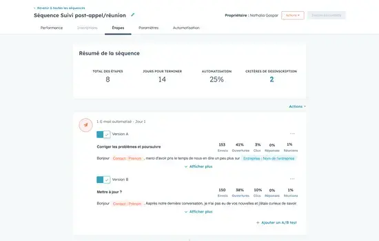 Reporting sur les séquences automatisées de prospection commerciale