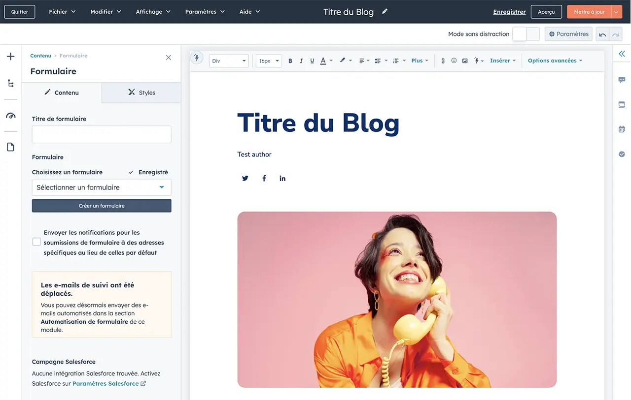 Ajout d'un formulaire en ligne de la plateforme de blog gratuit