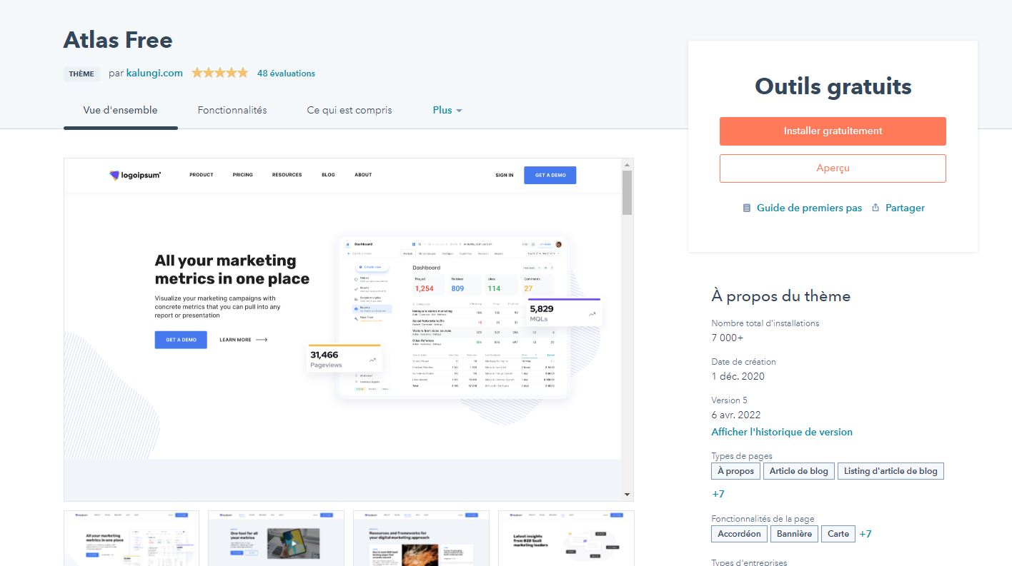 Exemple d'un thème de site web personnalisable HubSpot