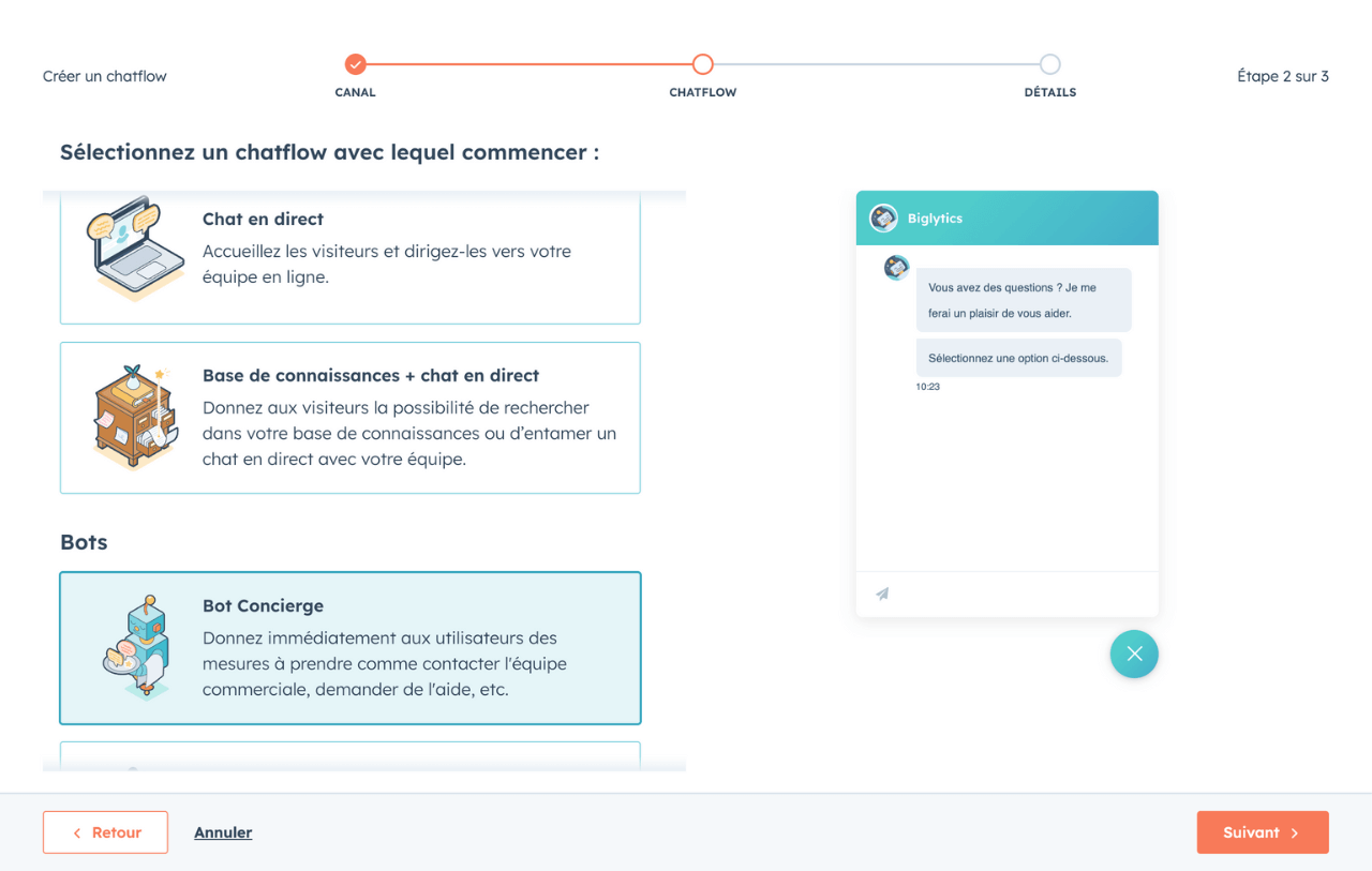 Créez un chatflow à l'aide de chatbot