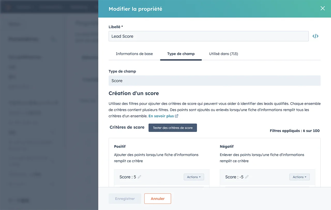 Attribution d'un score de lead dans HubSpot
