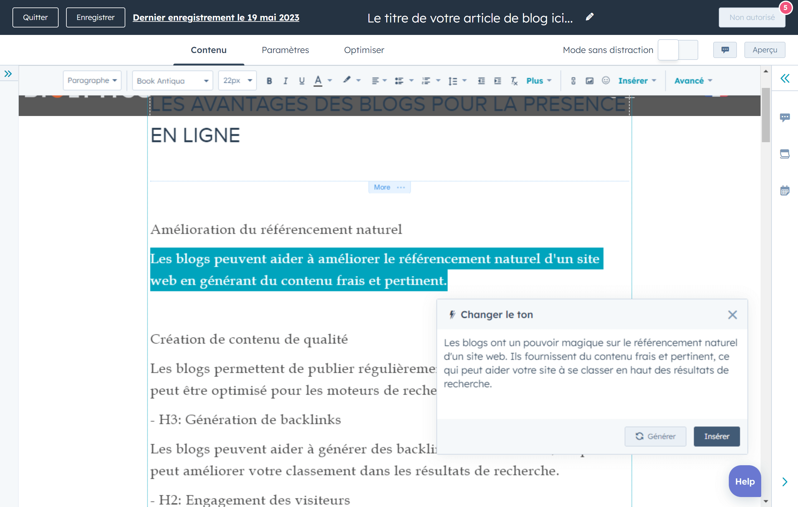 Reformulateur de paragraphe modifiant le ton d'un texte