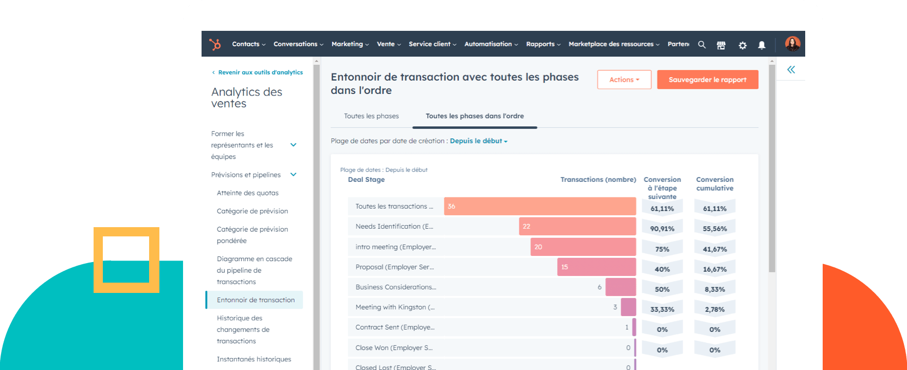 Analytics des transactions dans le Sales Hub de HubSpot