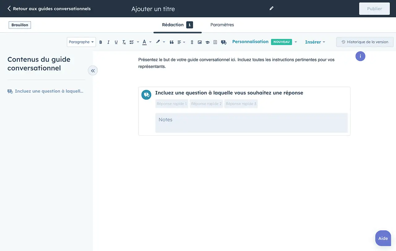 Options pour modifier du texte dans les guides conversationnels HubSpot