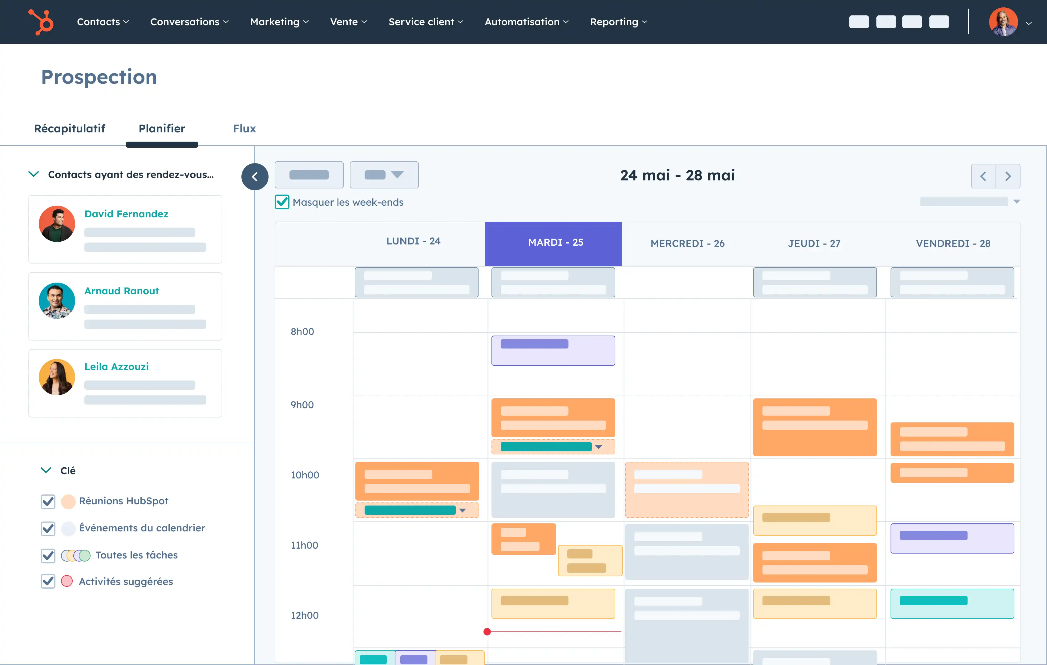 Fonctionnalité calendrier dans l'espace de prospection