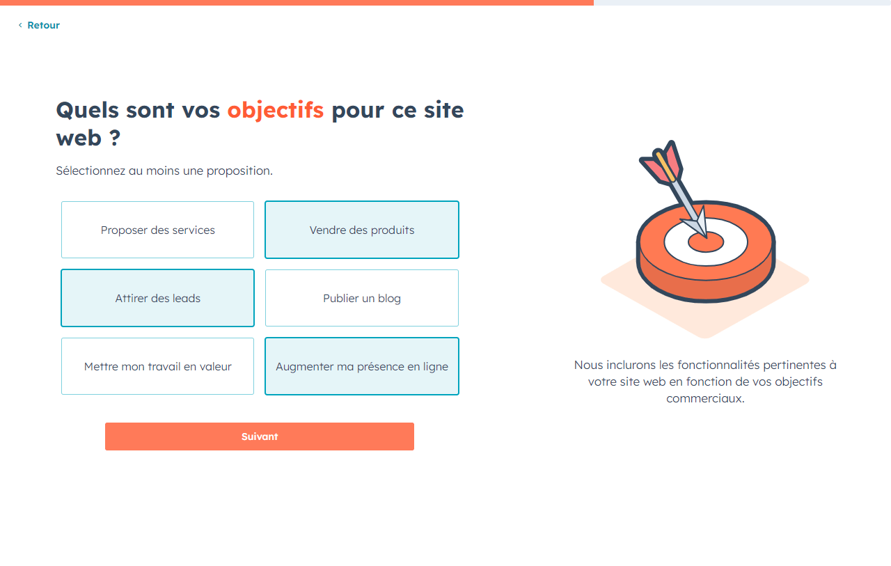 Objectifs de sites web de l'outil de création de sites web basés sur l'IA de HubSpot