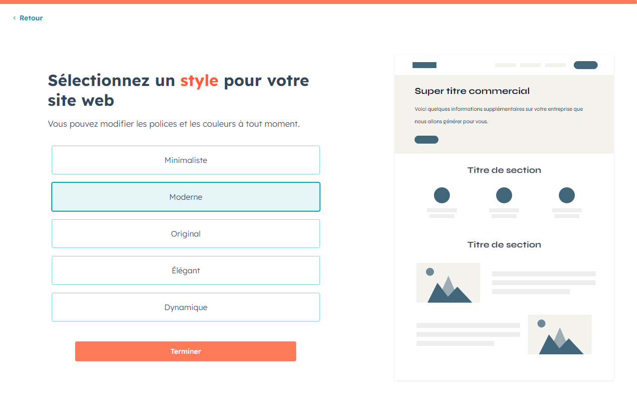 Exemple de style de site web moderne grâce au générateur IA