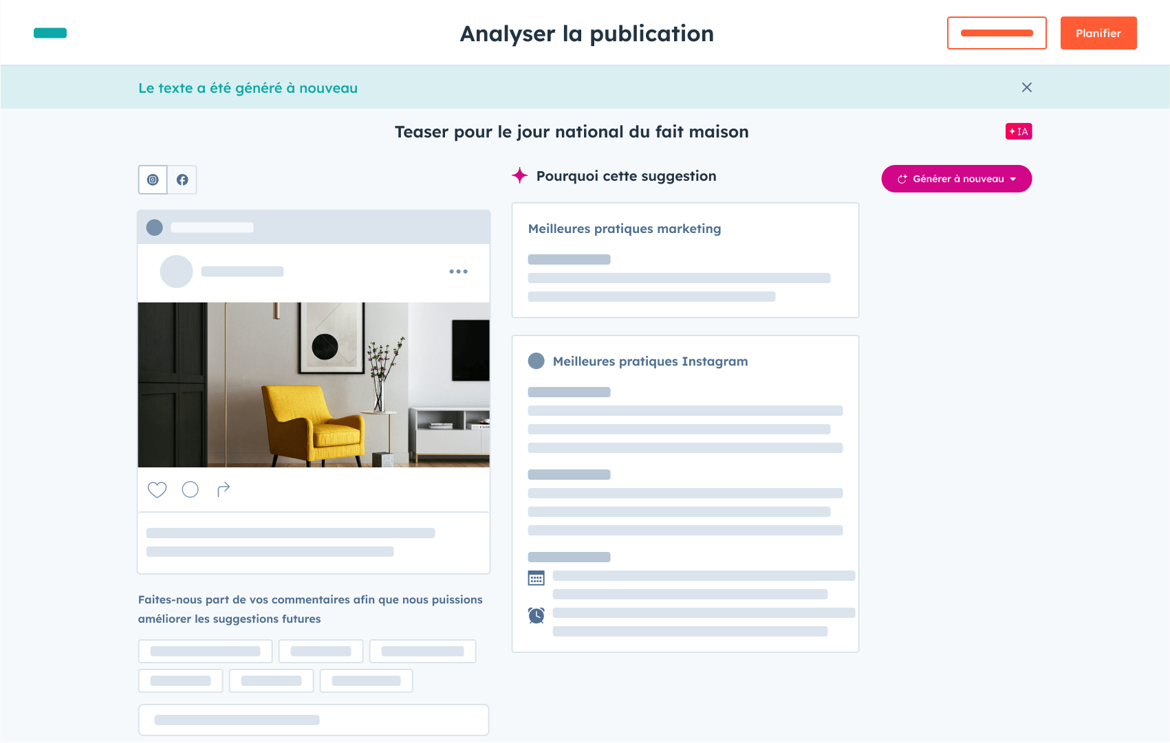 Adaptation d'un post social suite à l'analyse IA