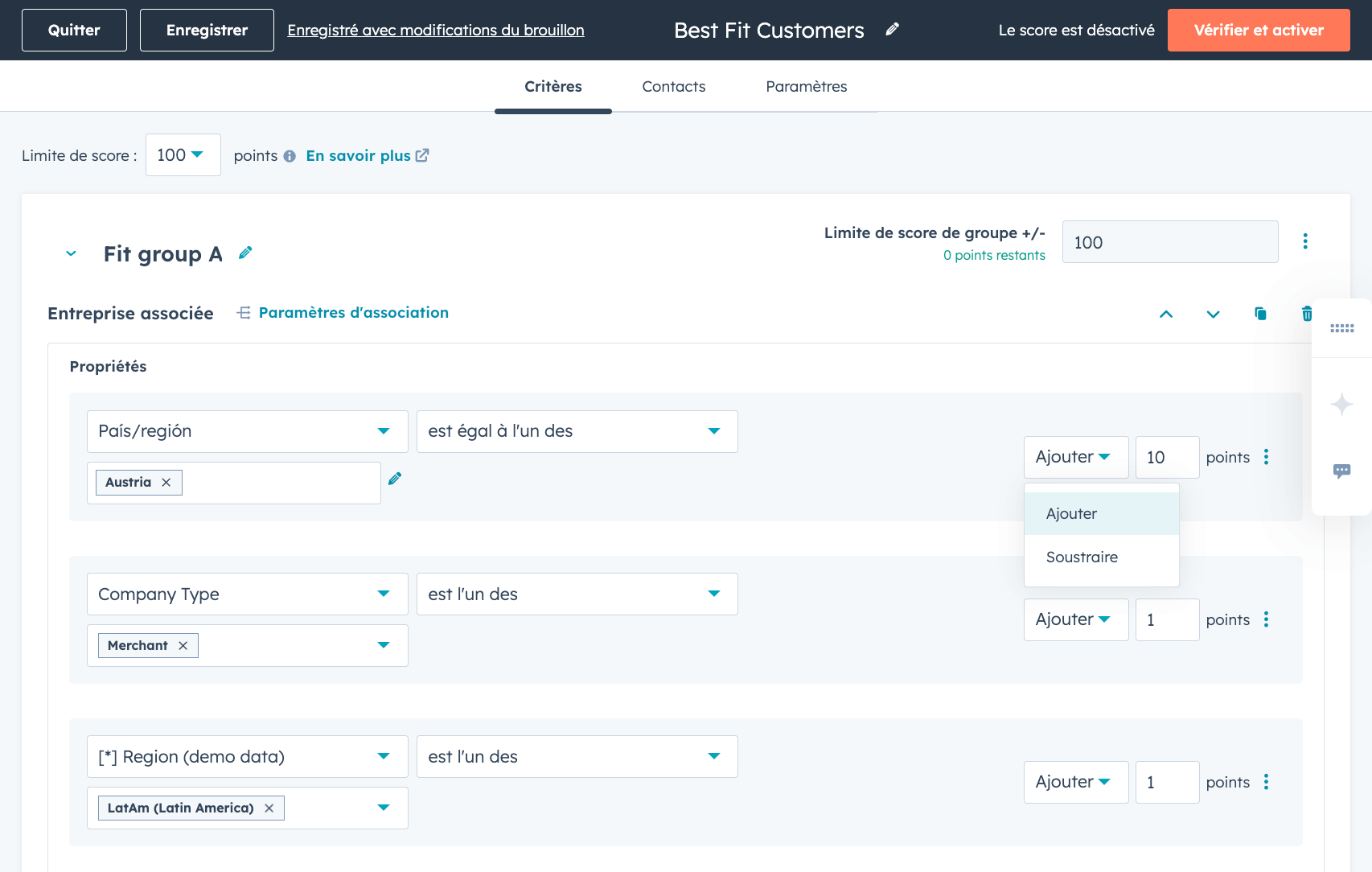 Critères de lead scoring