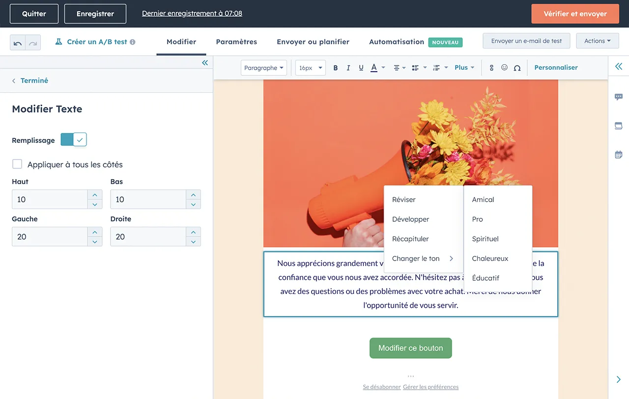 Personnalisation d'e-mails avec le rédacteur d'e-mails intelligent de HubSpot