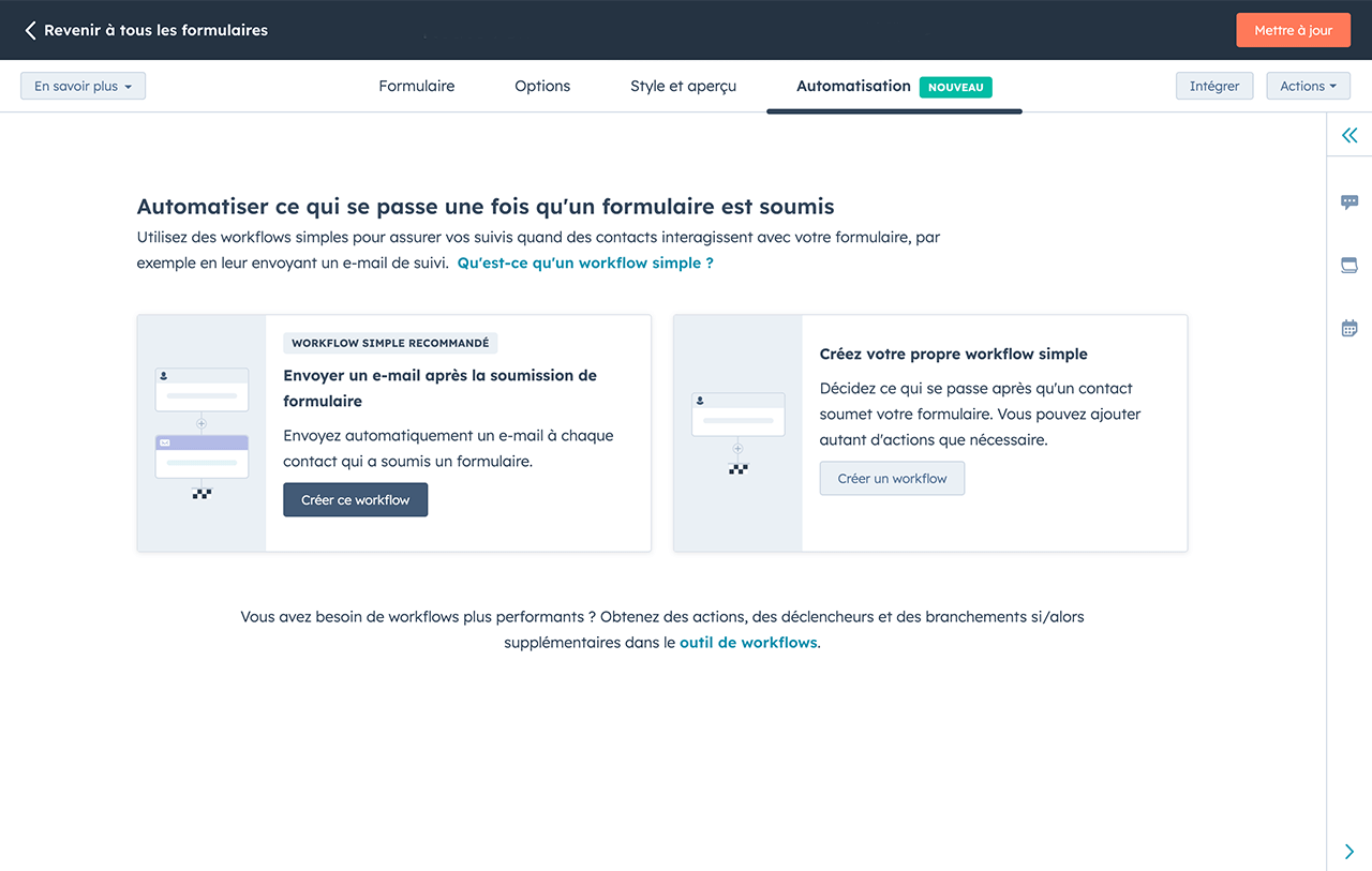 marketing automation à partir de la soumission d'un formulaire en ligne