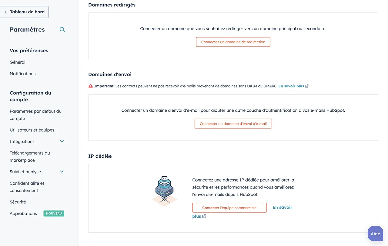 Capture d'écran du tableau de bord de distribution des e-mails montrant deux adresses IP différentes