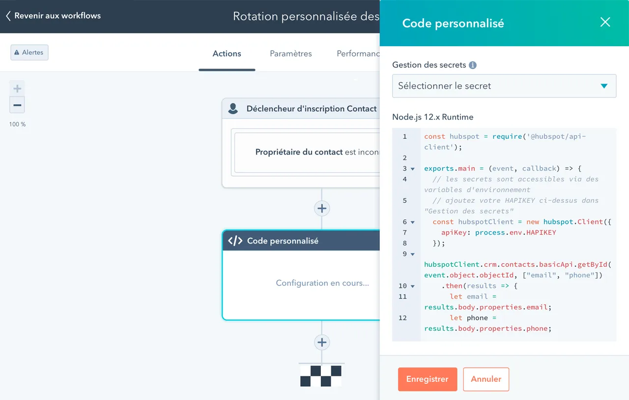 Code Java script dans le workflow d'automatisation