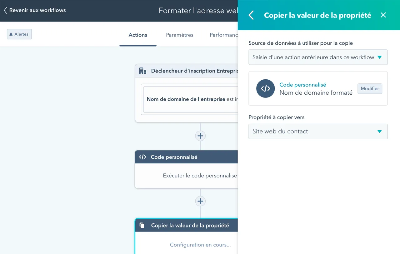 Affichage de l'éditeur de workflows intuitif