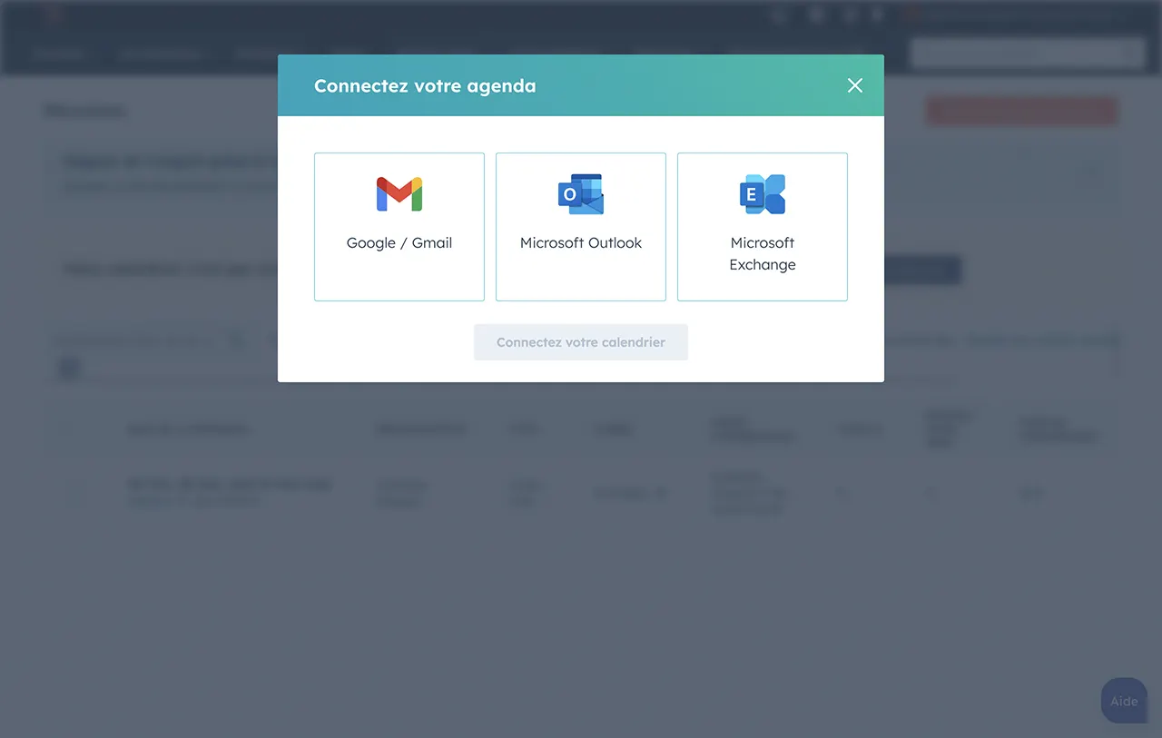 Synchronisation des calendriers dans le planificateur de HubSpot