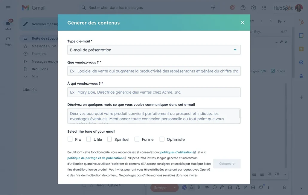 Rédaction d'un e-mail avec l'IA