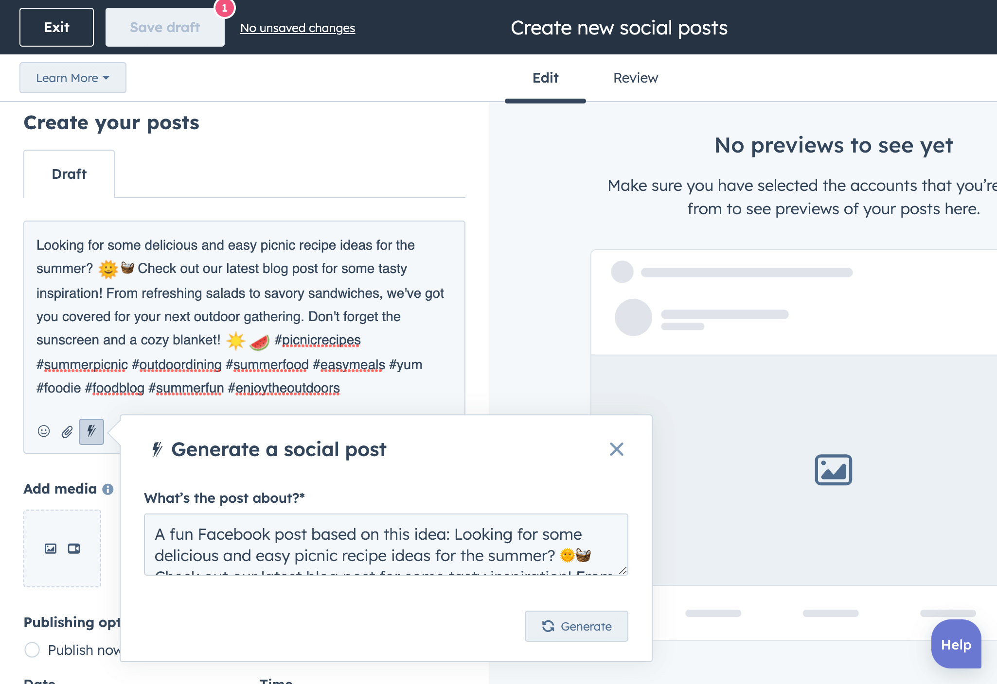 Post Facebook généré par l'IA