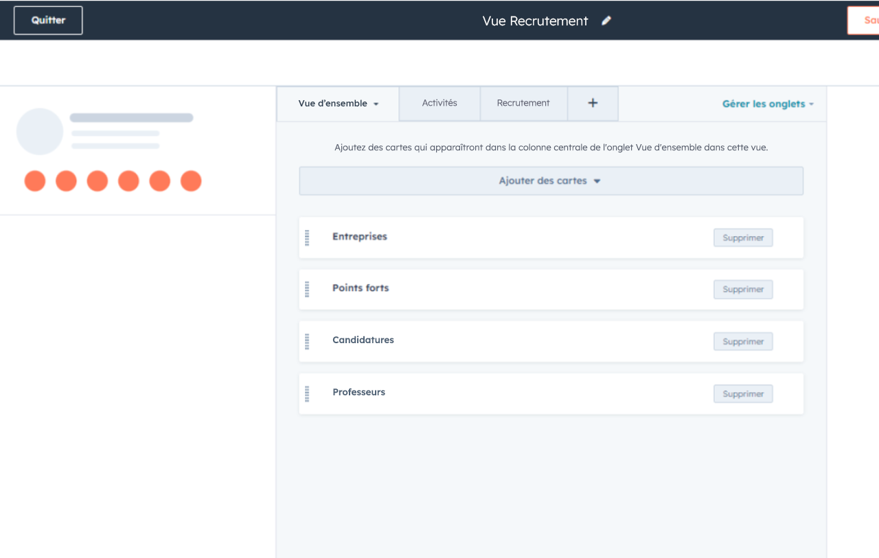 Vue Recrutement dans le CRM