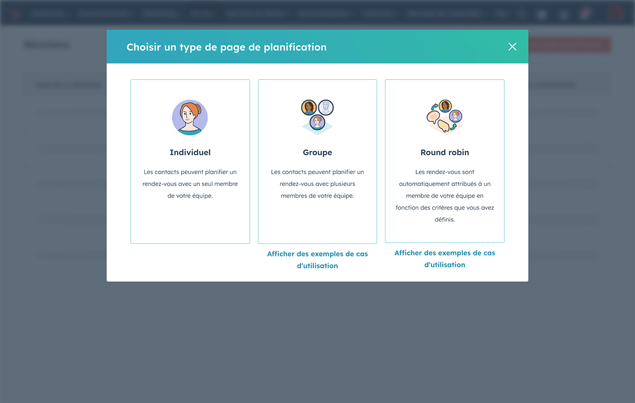 Options de planification de l'outil HubSpot